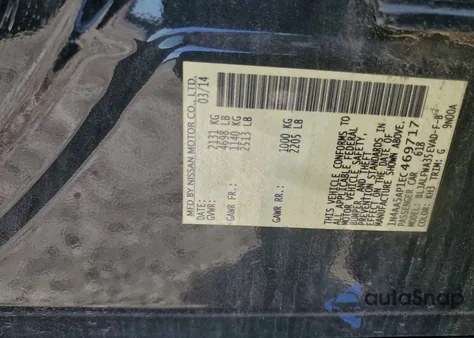 2014 Nissan Maxima S z USA, uszkodzony, nr VIN 1N4AA5AP1EC469717